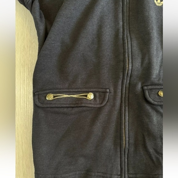 Adidas Girls Jacket Medium Black 3/4 Sleeve Red Gold Stripe Hood Bamboo Cotton - Picture 7 of 9